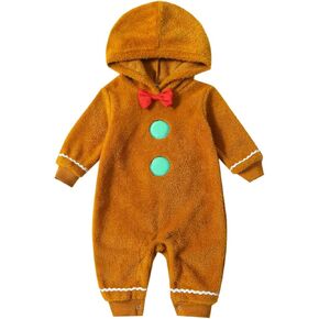 Mialoley Baby Boy Girl Christmas Jumpsuit Hooded Romper Outfit Fleece Hoodie Long Sleeve Zipper Overalls Xmas Winter Clothes