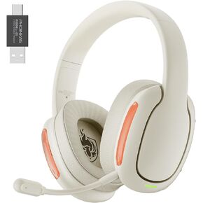 YOTMS Wireless Gaming Headset for PS5, PC, PS4, 2.4Ghz Gaming Headphones with Mic, 7.1 Stereo Surround Sound, 40H Playtime, Gamer Headset for Switch, Laptop, Mobile, Mac (Beige)