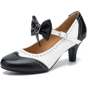 Women's Low Kitten Heels Mary Jane Pumps Comfortable Ankle Strap Bow Heels Dress Shoes Oxfords