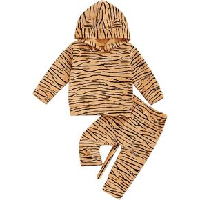Infant Boys Tiger Pants Set Striped Long Sleeve Hooded Sweatshirt Top and Pants Suit 2Pcs Fall Outfits Clothes Sets