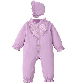 Mioglrie Newborn Baby Girl Clothes Long Sleeve Romper Infant Fall Winter Outfits Floral Hat Jumpsuit Preemie Girl Clothes