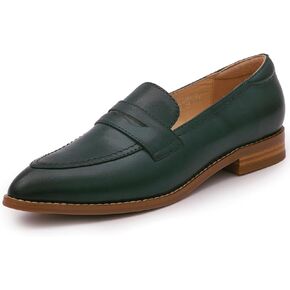 Mona flying Women's Leather Pointed Toe Penny Loafer Dress Casual Slip on Flat Office Work Shoes for Ladies