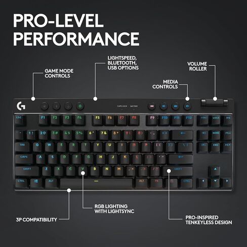 Logitech G PRO X TKL LIGHTSPEED Wireless Gaming Keyboard, Ultra-Portable Tenkeyless Design, LIGHTSYNC RGB, PBT keycaps, Tactile Switches (GX Brown) - Black (Renewed) in Saudi Arabia