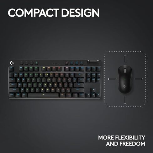 Logitech G PRO X TKL LIGHTSPEED Wireless Gaming Keyboard, Ultra-Portable Tenkeyless Design, LIGHTSYNC RGB, PBT keycaps, Tactile Switches (GX Brown) - Black (Renewed) in Saudi Arabia
