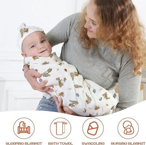 Baby Cotton Swaddle Blankets with Hat Set 3 Pack 0-3 3-6 Months Wearable Blankets Unisex Baby Sleeping Bag (rabbit) in Saudi Arabia