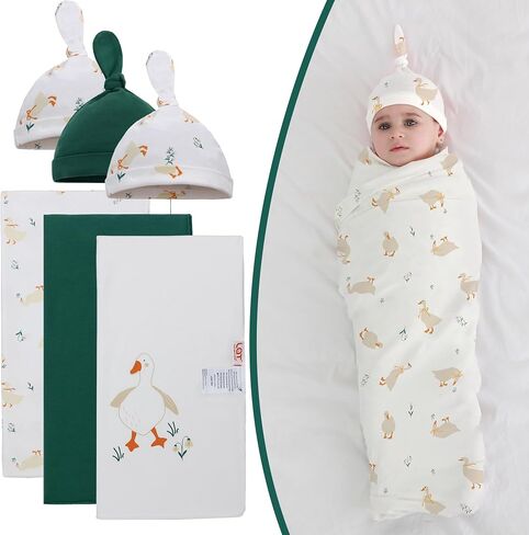 Baby Cotton Swaddle Blankets with Hat Set 3 Pack 0-3 3-6 Months Wearable Blankets Unisex Baby Sleeping Bag (rabbit) in Saudi Arabia