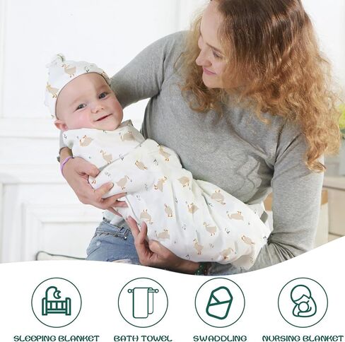Baby Cotton Swaddle Blankets with Hat Set 3 Pack 0-3 3-6 Months Wearable Blankets Unisex Baby Sleeping Bag (rabbit) in Saudi Arabia