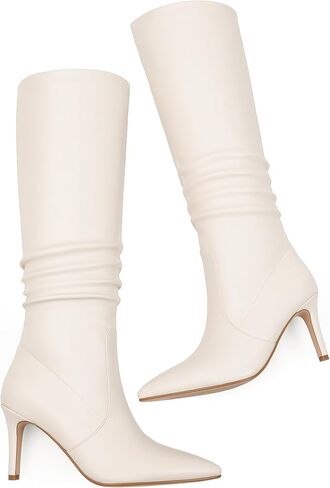 Knee High Boots for Women Pointed Toe and 3 IN Stiletto High Heel Slouchy Boots Fashion Tall Boots For Women in Saudi Arabia