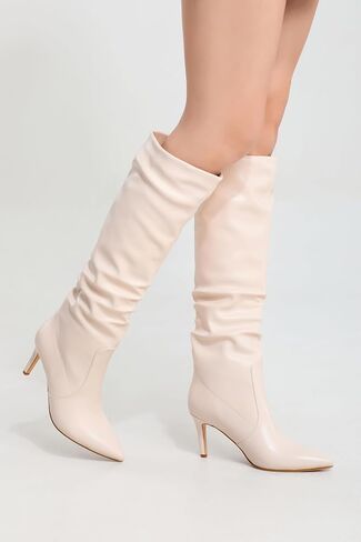 Knee High Boots for Women Pointed Toe and 3 IN Stiletto High Heel Slouchy Boots Fashion Tall Boots For Women in Saudi Arabia