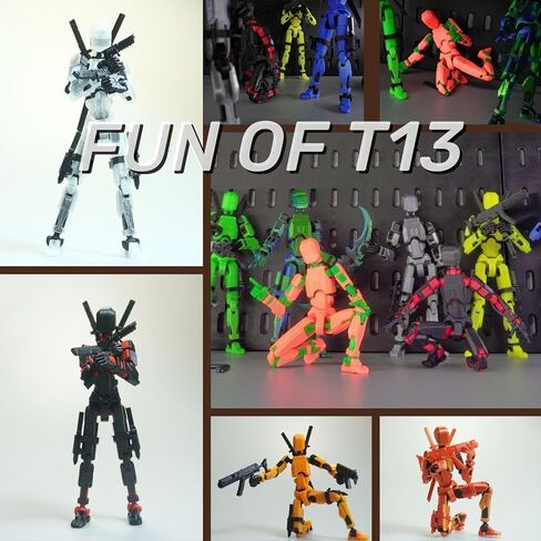 Pre-Assembly 3D Printed 5.54'' Dummy13 Action Figure, Multi-Jointed Tian13, Articulated T13 Desktop Decoration,12 in 1 Accessories, Best Birthday Festival Gift (Black+red) in Saudi Arabia