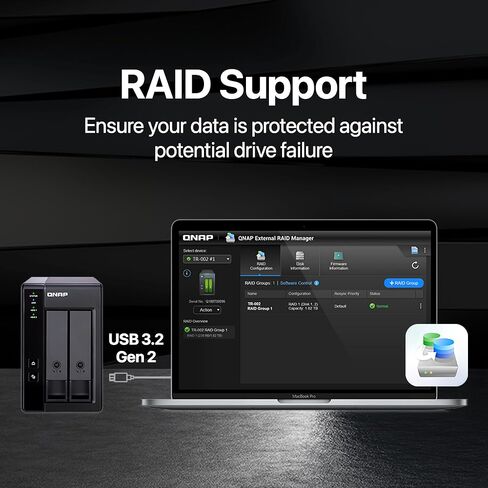 QNAP 2 Bay DAS with 8TB Storage Capacity, USB 3.2 Gen 2 Type-C, Preconfigured RAID 1 Seagate IronWolf HDD Bundle (TR-002-28ST-US) in Saudi Arabia