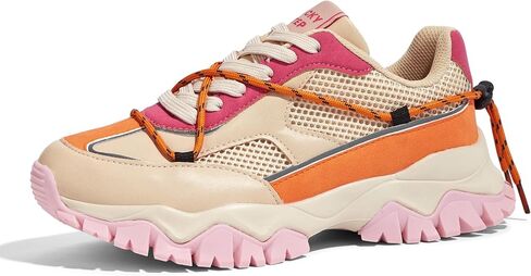 LUCKY STEP Women's Platform Colorful Fashion Sneakers Tennis Retro Colorblock Adjustable Lace Lifestyle Stylish Cute Chunky Dad Casual Walking Shoes in Saudi Arabia