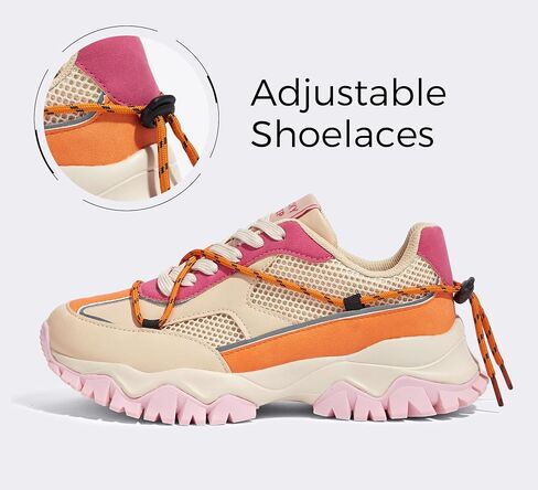 LUCKY STEP Women's Platform Colorful Fashion Sneakers Tennis Retro Colorblock Adjustable Lace Lifestyle Stylish Cute Chunky Dad Casual Walking Shoes in Saudi Arabia