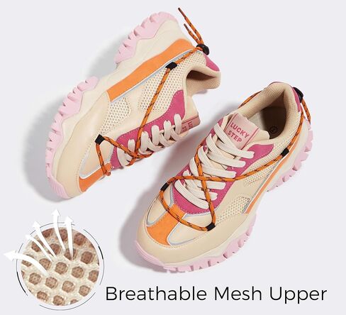 LUCKY STEP Women's Platform Colorful Fashion Sneakers Tennis Retro Colorblock Adjustable Lace Lifestyle Stylish Cute Chunky Dad Casual Walking Shoes in Saudi Arabia