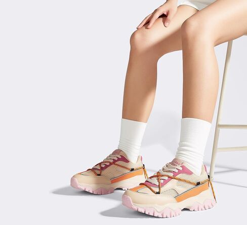 LUCKY STEP Women's Platform Colorful Fashion Sneakers Tennis Retro Colorblock Adjustable Lace Lifestyle Stylish Cute Chunky Dad Casual Walking Shoes in Saudi Arabia
