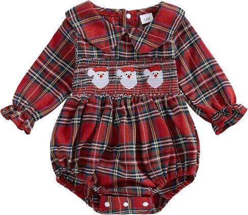 My First Christmas Baby Girl Outfit Santa Reindeer Onesie Plaid Polo Romper Smocked Fall Winter Clothes in Kuwait