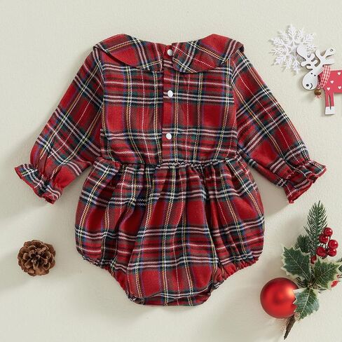 My First Christmas Baby Girl Outfit Santa Reindeer Onesie Plaid Polo Romper Smocked Fall Winter Clothes in Kuwait