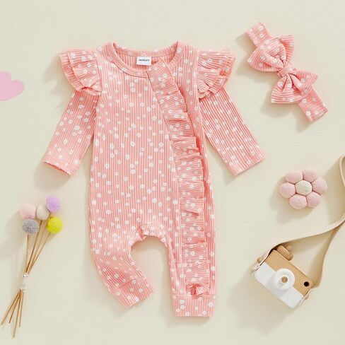 Newborn Outfits Baby Girl Hello I'm New Here Letter Long Sleeve Footies Romper Fall Winter Clothes with Headband in Saudi Arabia