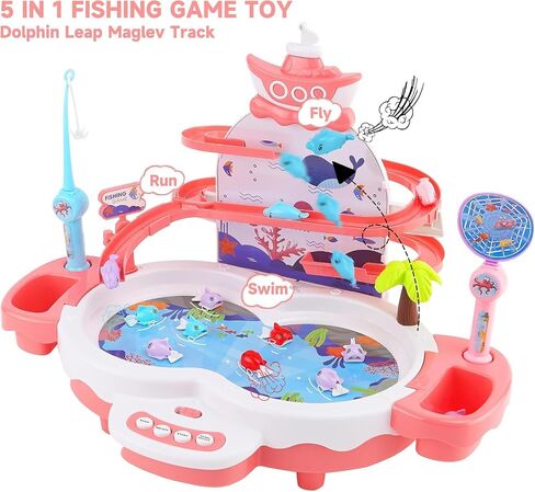 3in1 Fishing Game Toys for Kids with 34PCS Accessories Including Fishing Rod,Small Fish,Track, etc.,Toys with Music and Stories for Preschool Learning,Gifts for Girls Boys(Green) in Saudi Arabia