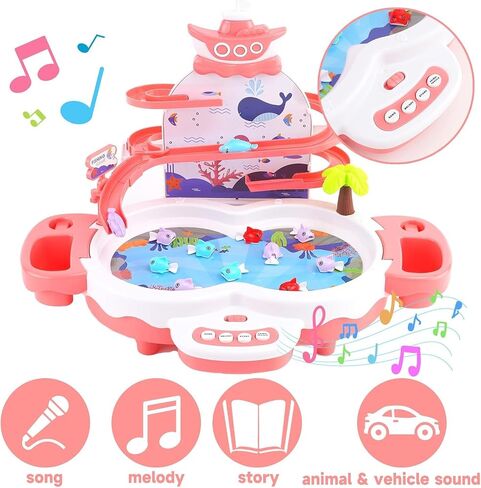 3in1 Fishing Game Toys for Kids with 34PCS Accessories Including Fishing Rod,Small Fish,Track, etc.,Toys with Music and Stories for Preschool Learning,Gifts for Girls Boys(Green) in Saudi Arabia