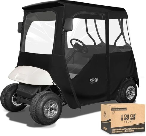 10L0L Golf Cart Deluxe Driving Enclosure 2 Passenger Fits EZGO TXT RXV Golf Buggies, 600D Waterproof Portable Drivable Golf Cart Storage Cover Enclosure, Black/Transparent, Black/Transparent, 59'' in Saudi Arabia