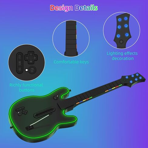 JJDWIN Wireless Guitar Hero Controller for PS4/PS3/PC - Wireless Guitar for Guitar Hero, Rock Band & Clone Hero Games, Fortnite Festival with Strap & Wireless Dongle,Black in Saudi Arabia