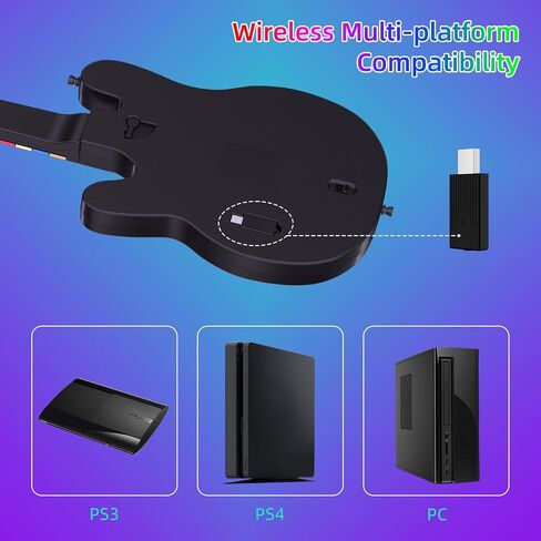 JJDWIN Wireless Guitar Hero Controller for PS4/PS3/PC - Wireless Guitar for Guitar Hero, Rock Band & Clone Hero Games, Fortnite Festival with Strap & Wireless Dongle,Black in Saudi Arabia