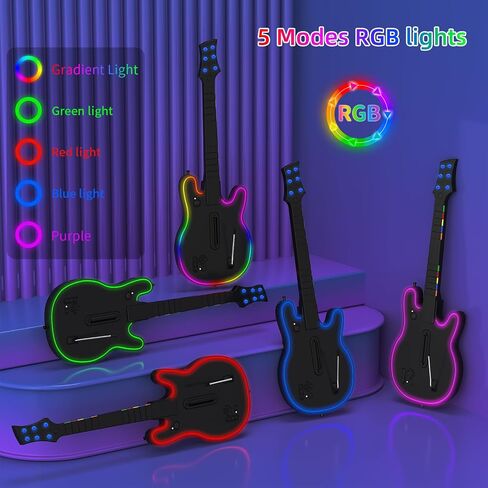JJDWIN Wireless Guitar Hero Controller for PS4/PS3/PC - Wireless Guitar for Guitar Hero, Rock Band & Clone Hero Games, Fortnite Festival with Strap & Wireless Dongle,Black in Saudi Arabia