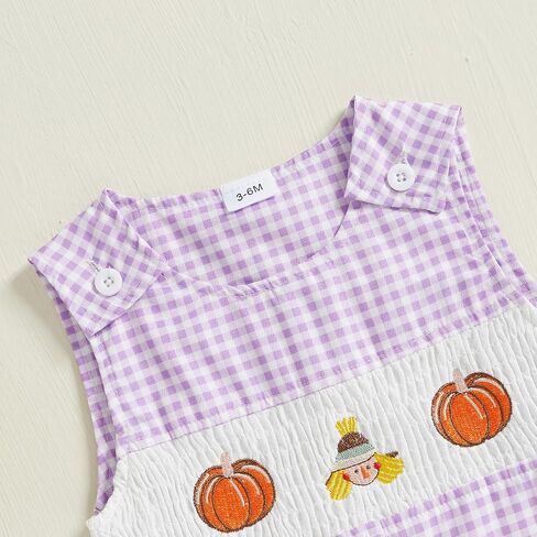 Ayalinggo Newborn Baby Girl Smocked Pumpkin Outfit Infant Plaid Overalls Romper Embroidery Halloween Thanksgiving Clothes in Saudi Arabia