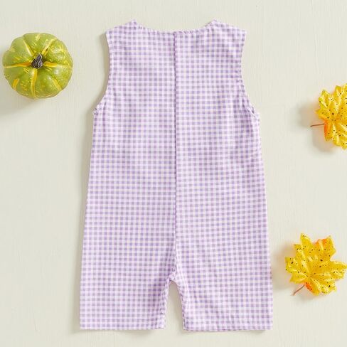 Ayalinggo Newborn Baby Girl Smocked Pumpkin Outfit Infant Plaid Overalls Romper Embroidery Halloween Thanksgiving Clothes in Saudi Arabia