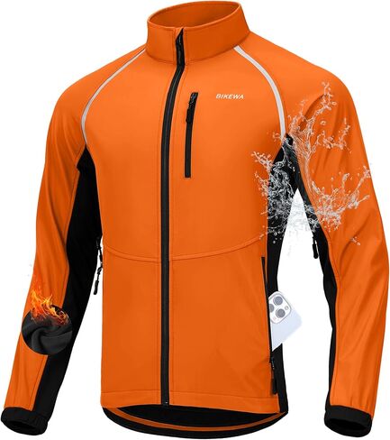 Bikewa Men's Winter Cycling Jackets Thermal Warm Water Resistant Running Bike Softshell Windproof Windbreaker in Kuwait