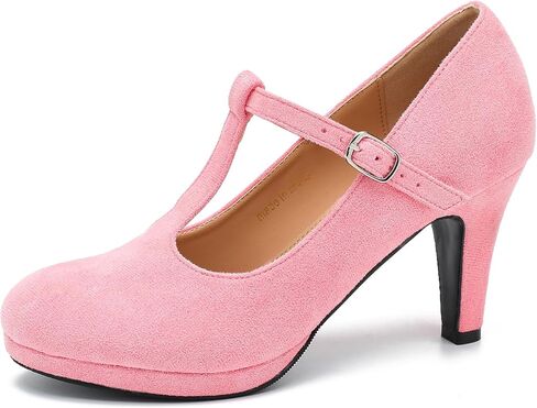 Women's Low Kitten Heels Pumps T Strap Mary Janes Cut Out Retro Office Work Dress Shoes in Kuwait