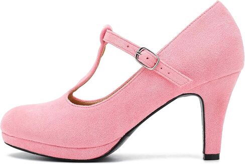 Women's Low Kitten Heels Pumps T Strap Mary Janes Cut Out Retro Office Work Dress Shoes in Kuwait