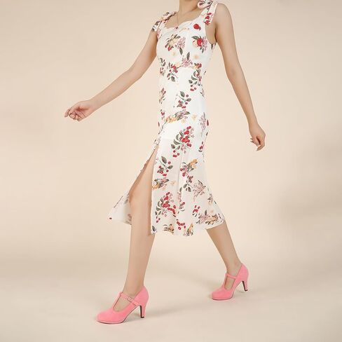 Women's Low Kitten Heels Pumps T Strap Mary Janes Cut Out Retro Office Work Dress Shoes in Kuwait