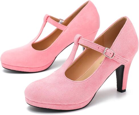 Women's Low Kitten Heels Pumps T Strap Mary Janes Cut Out Retro Office Work Dress Shoes in Kuwait
