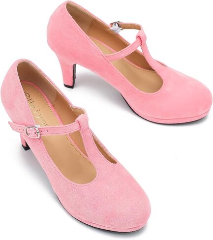 Women's Low Kitten Heels Pumps T Strap Mary Janes Cut Out Retro Office Work Dress Shoes in Kuwait