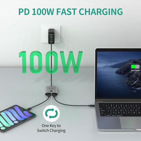 محول USB C، ثنائي الاتجاه 1 في 2 مخرج/2 في 1 مخرج USB C يدعم 8K@60 هرتز فيديو 100 وات، نقل بيانات 10 جيجابت في الثانية، متضمن كابل USB C in Kuwait