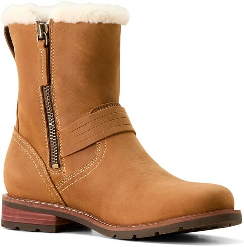 ARIAT Womens Savannah Sherpa Zipperd Waterproof Motorcycle Casual Boots Ankle Low Heel 1-2" - Brown in Saudi Arabia