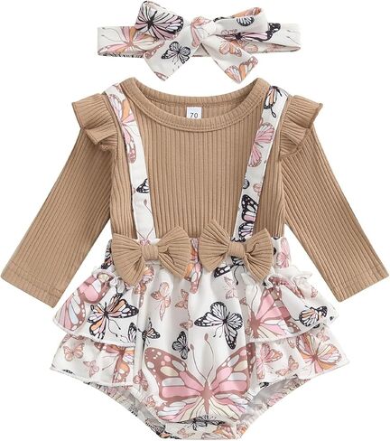 Newborn Infant Baby Girl Knit Romper Dress Long Sleeve Ruffle Bodysuit Jumpsuit Fall Winter Clothes One Piece Outfit in Saudi Arabia