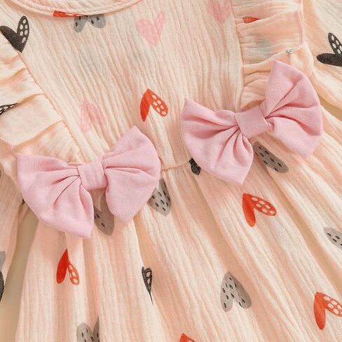 Infant Baby Girl Valentine’s Day Outfits Puff Long Sleeve Heart Print Ruffle Jumpsuit Headband Cotton Linen Romper in Saudi Arabia