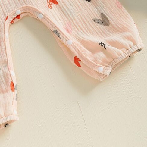 Infant Baby Girl Valentine’s Day Outfits Puff Long Sleeve Heart Print Ruffle Jumpsuit Headband Cotton Linen Romper in Saudi Arabia