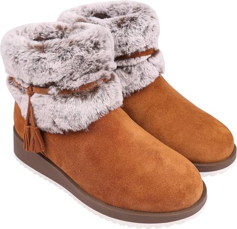 Lamo Women's Bailee Wedge Boots with Zipper For Women- Stylish Suede Boots with Faux Rabbit Fur Collar, NeverWet Water and Stain Resistance, Premium Faux Fur Lining, 1.5" Heel in Saudi Arabia