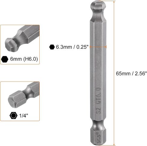HARFINGTON 10pcs Ball End Hex Screwdriver Bit 5mm (H5.0) Tip 1/4" Hex Shank 100mm (4") Long Magnetic Ball Head Bits Industrial Grade S2 Steel Metric Screw Driver Bit in Saudi Arabia