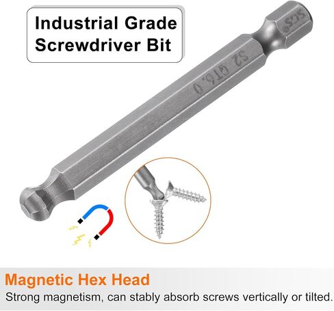 HARFINGTON 10pcs Ball End Hex Screwdriver Bit 5mm (H5.0) Tip 1/4" Hex Shank 100mm (4") Long Magnetic Ball Head Bits Industrial Grade S2 Steel Metric Screw Driver Bit in Saudi Arabia