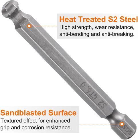 HARFINGTON 10pcs Ball End Hex Screwdriver Bit 5mm (H5.0) Tip 1/4" Hex Shank 100mm (4") Long Magnetic Ball Head Bits Industrial Grade S2 Steel Metric Screw Driver Bit in Saudi Arabia