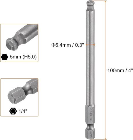 HARFINGTON 10pcs Ball End Hex Screwdriver Bit 5mm (H5.0) Tip 1/4" Hex Shank 100mm (4") Long Magnetic Ball Head Bits Industrial Grade S2 Steel Metric Screw Driver Bit in Saudi Arabia