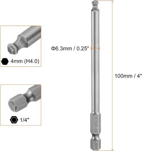 HARFINGTON 10pcs Ball End Hex Screwdriver Bit 5mm (H5.0) Tip 1/4" Hex Shank 100mm (4") Long Magnetic Ball Head Bits Industrial Grade S2 Steel Metric Screw Driver Bit in Saudi Arabia