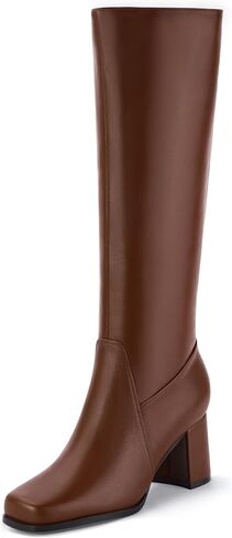 IDIFU Women's IN3 Knee High Boots Square Toe Gogo Tall Booties Low Short Chunky Block Heel Long Fall Boots Side Zipper for Women Ladies Dressy Comfortable Fashion Modern Pull On Small Heeled Boots in Saudi Arabia