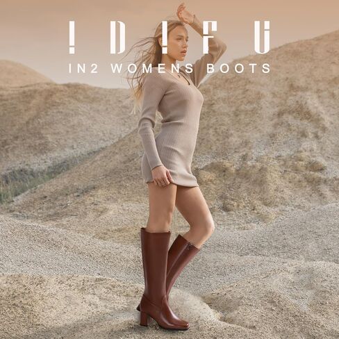 IDIFU Women's IN3 Knee High Boots Square Toe Gogo Tall Booties Low Short Chunky Block Heel Long Fall Boots Side Zipper for Women Ladies Dressy Comfortable Fashion Modern Pull On Small Heeled Boots in Saudi Arabia