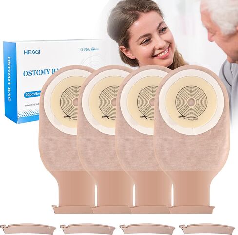 22pcs Colostomy Supplies Colostomy Bags, 2-Piece Colostomy Bags, Two-Piece Drainable Pouches with Closure for Ileostomy Stoma Care, Cut-to-Fit, 70 mm Max (16 x Ostomy Bag+ 6 x Skin Barrier） in Kuwait